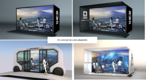Immersive Cube Experience, étude de concept de cube immersif avec écrans et images XR
